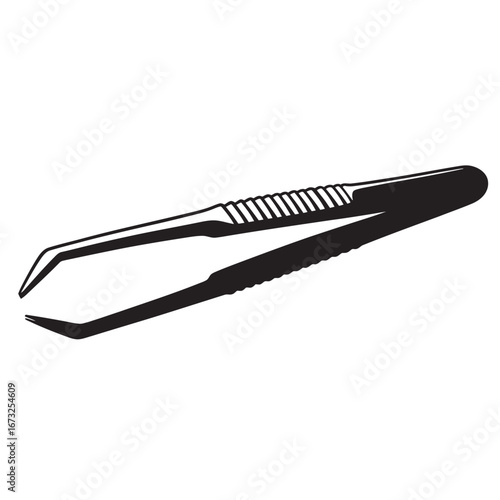 black and white silhouette of tweezers vector on white background