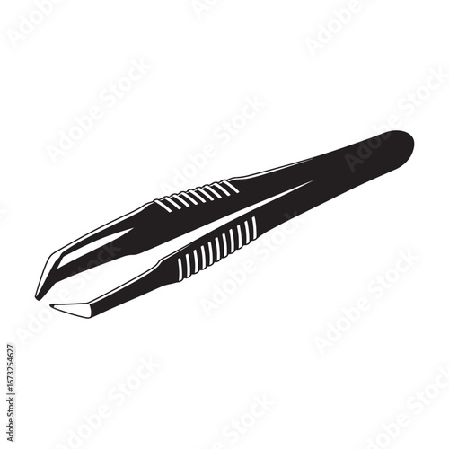 black and white silhouette of tweezers vector on white background