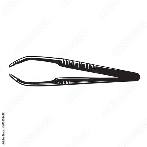 black and white silhouette of tweezers vector on white background