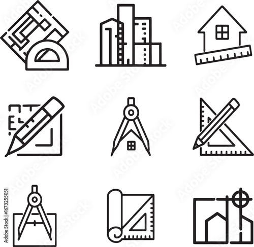 set of drafter designer linear vector icons