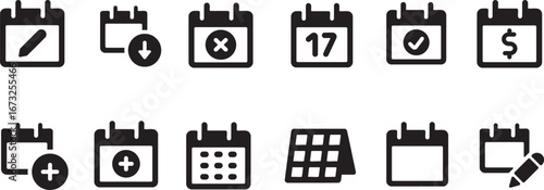 Calendar Icons – Schedule, Event Planning, Reminder, Delete, Add, Check & Dollar Symbols