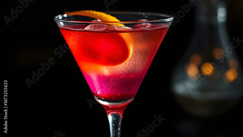 Stylish Cocktail with Garnish and Ice in Low Light Bar Scene