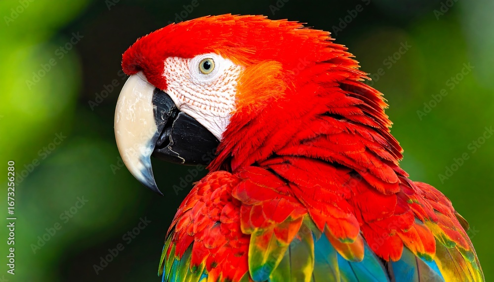 Naklejka premium Close-up of a vibrant red and green macaw (1)