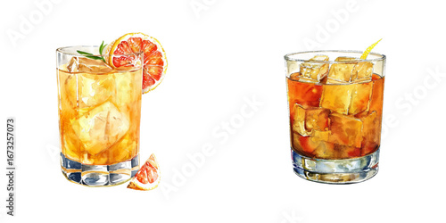 whiskey sour watercolor vector illustration
