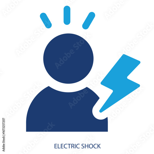 Blue and white icon depicting a person experiencing an electric shock