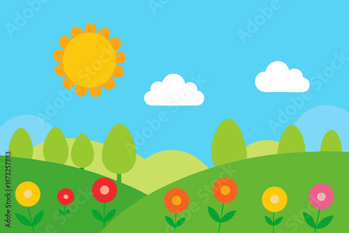 spring landscape with trees and flowers
