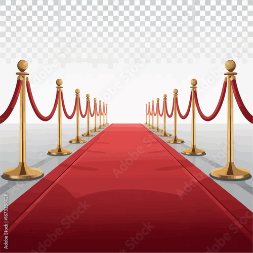 Elegant red carpet entrance with golden stanchions and velvet ropes