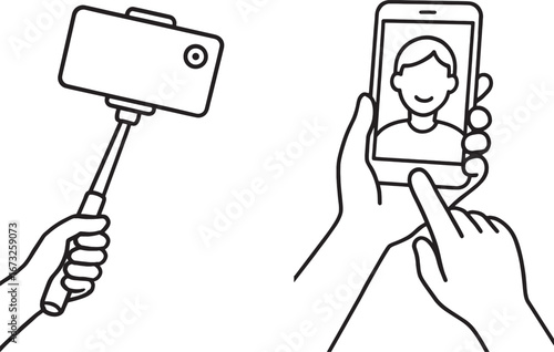hand holding cellphone taking selfie picture