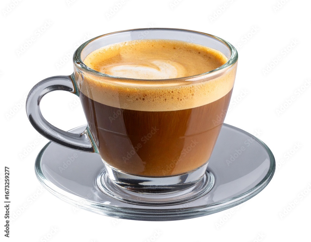 Fototapeta premium Double Shot Espresso in Glass Cup, isolated on transparent background PNG