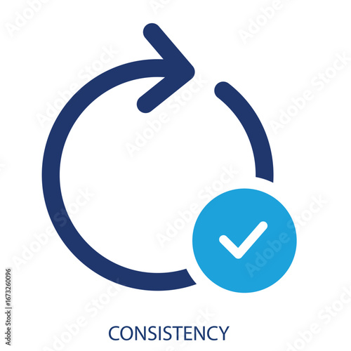 A blue curved arrow forms a partial circle, with a checkmark inside a blue circle placed at the lower right side