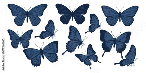 Ten Blue Butterfly Illustrations in Various Poses and Sizes insect graphic