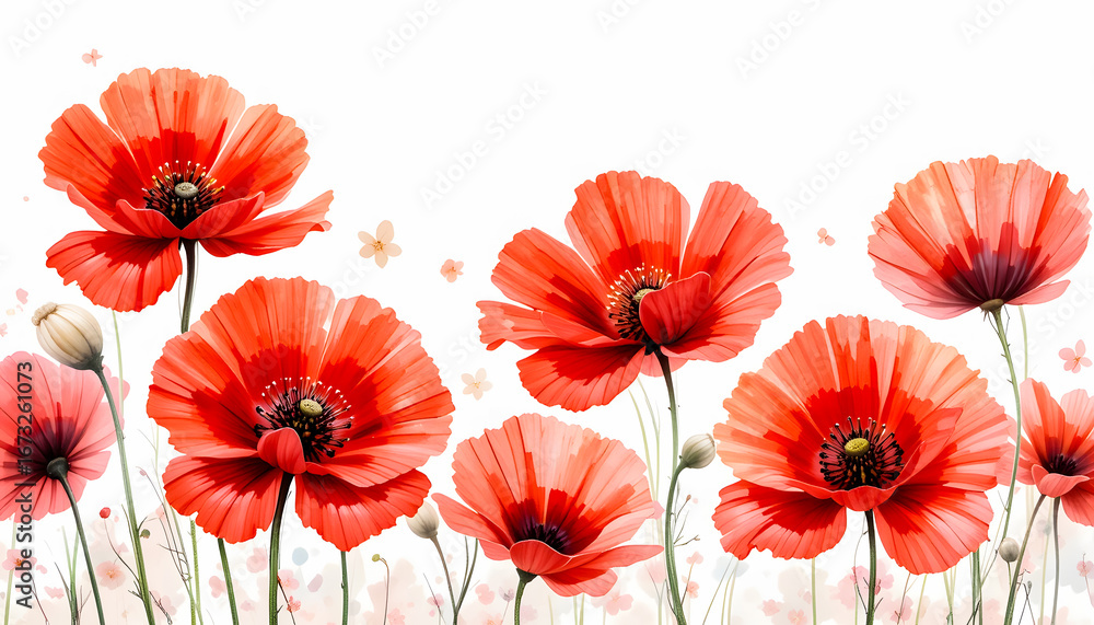 Obraz premium Artistic floral design with abstract shapes and a powerful red color palette, perfect for textile and paper goods.