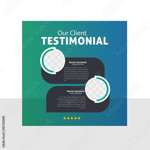 Creative and Clean client testimonial design Template. Use for business, marketing, or branding purposes. Editable and easy to customize.