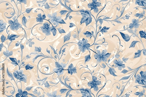 Wallpaper Mural Delicate blue floral pattern on a soft textured background Torontodigital.ca