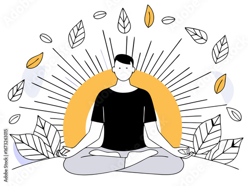 Human sitting cross legged meditating surrounded by aura