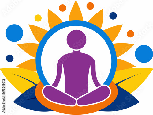 Human sitting cross legged meditating surrounded by aura