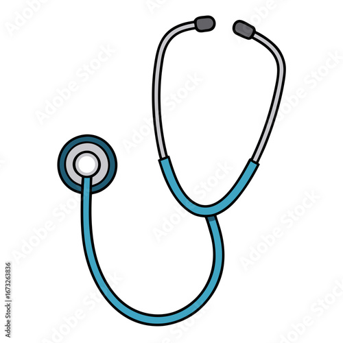 A stethoscope, the iconic emblem of medical professionals, symbolizing care, diagnosis, and healing, presented in a clean and modern illustration style. Generative AI