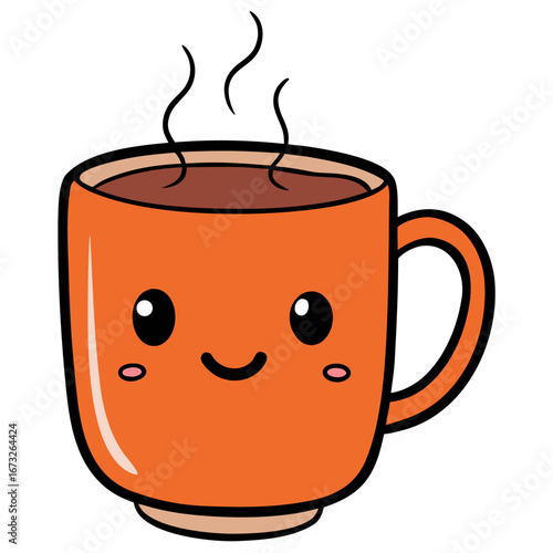 A steaming cup of hot coffee, smiling to warm your day! A charming cartoon captures the essence of a cozy, comforting beverage.  Generative AI