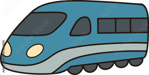 Cartoon blue train head on transparent background