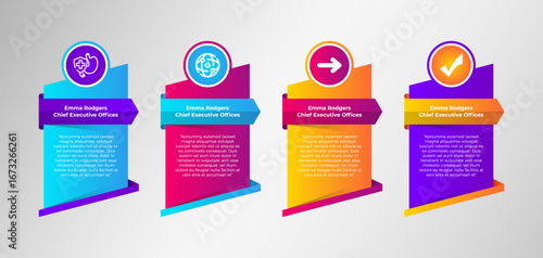 abstract vertical infographic template design. diagonal rectangle as background with arrow, circle, element and text as element. Different gradient colors infographic arrows
