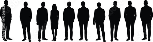 Wallpaper Mural Silhouette business people standing, professional group vector, team illustration, black outline figures, modern corporate concept, isolated white background, minimal Torontodigital.ca