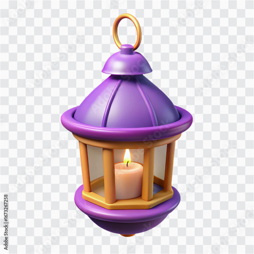 3D Hanging Lantern Icon | Purple Frame Decorative Light & Festival Lamp Symbol