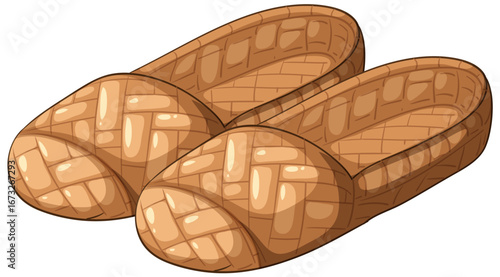 Traditional Woven Bast Shoes Vector Illustration