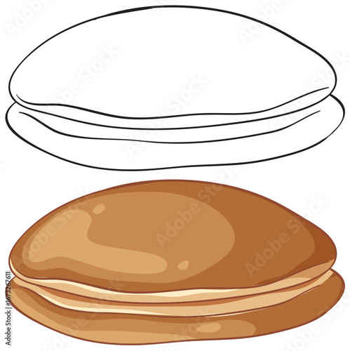 Japanese Dorayaki Pancake Vector Illustration with Outline