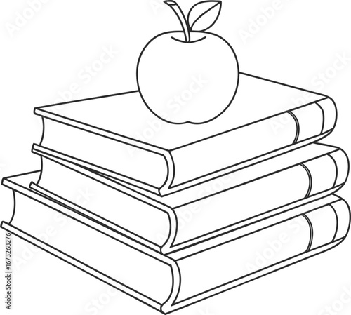 Vector art of stack of books with an apple on top