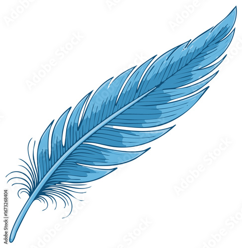 Vibrant blue feather elegant artistic illustration delicate detailed isolated design element for nature themes