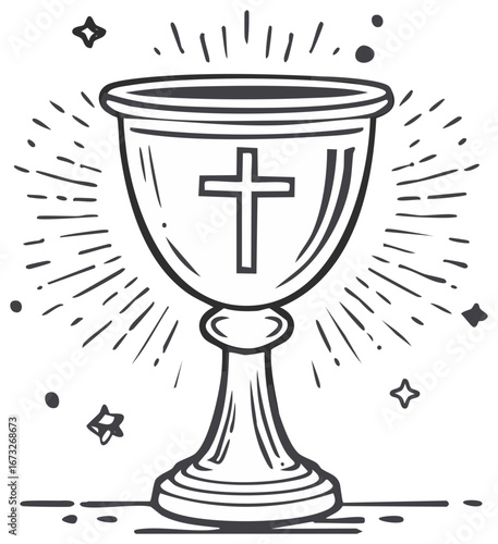Sacred Chalice with Cross and Starburst Radiance