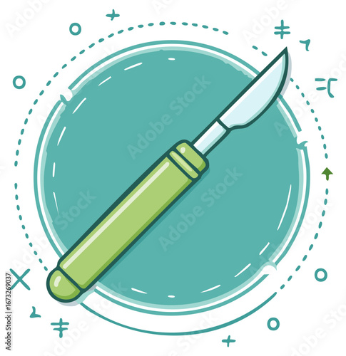 Surgical scalpel icon in a cartoon doodle style. Medical instrument vector illustration for healthcare.