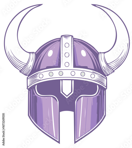 Cartoon Illustration of a Purple Horned Viking Warrior Helmet