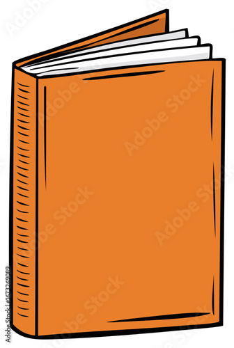 Bright orange book illustration standing upright with blank pages ready for text and design