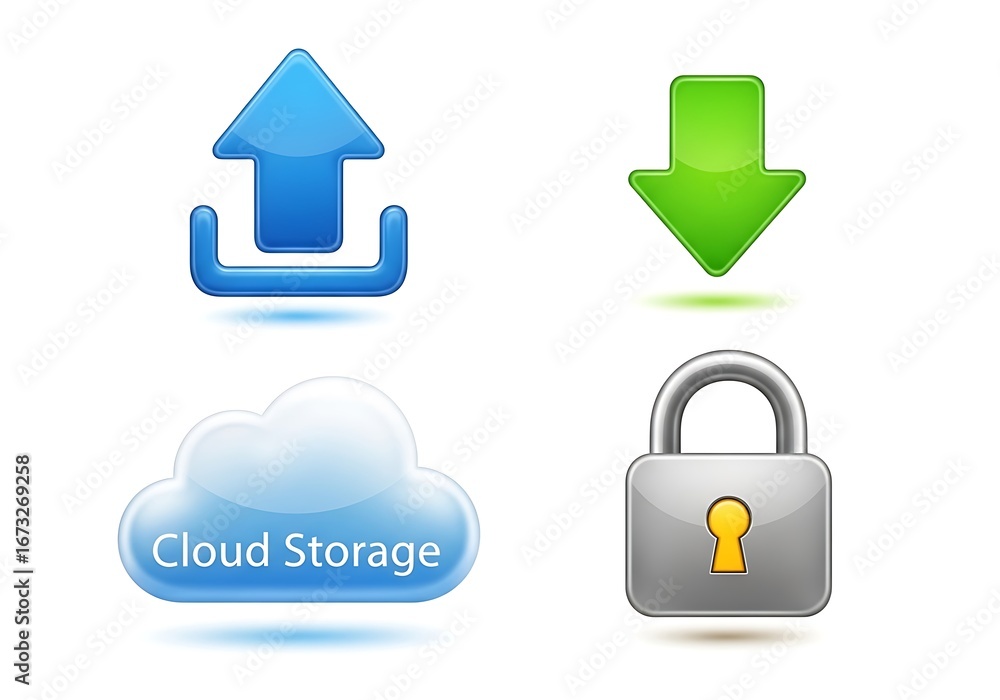 Fototapeta premium Cloud storage icons upload download lock and cloud symbol security