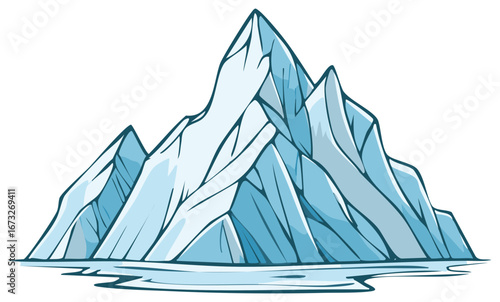 Cartoon illustration of an iceberg floating in water, isolated on white background.