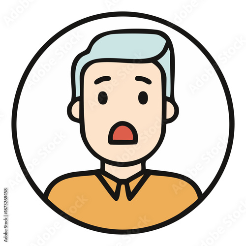 Shocked man avatar icon expressing surprise and disbelief in a cartoon style