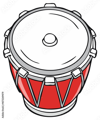 Vibrant Red Hand Drum Illustration, a Classic Percussion Instrument for Music and Rhythm