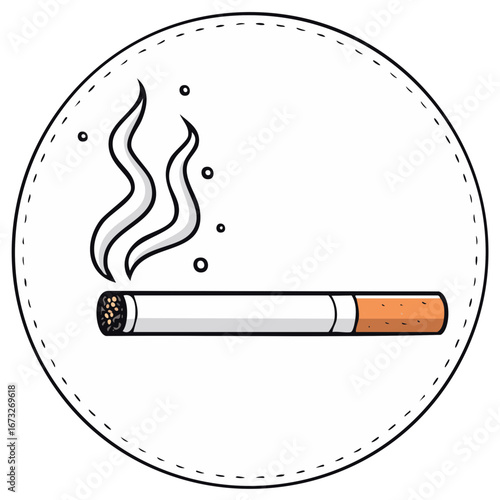 Lit Cigarette with Rising Smoke Cartoon Icon Addiction Symbol