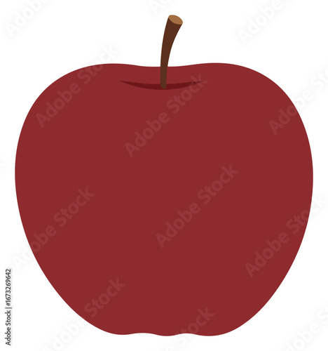 A simple, stylized illustration of a deep red apple.