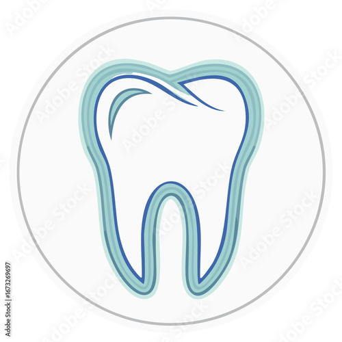 Tooth illustration in blue shades dental care and healthy teeth concept