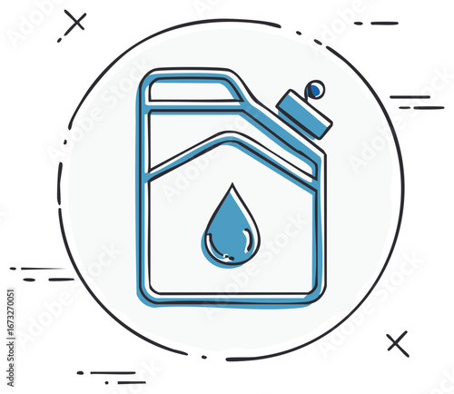 Blue Liquid Container with Drop Icon and Scribble Circle Border