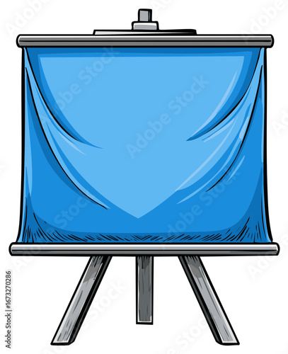 Art easel with blue draped fabric for display or presentation