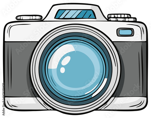 Illustration of a camera with a large lens and viewfinder for taking photos and capturing memories