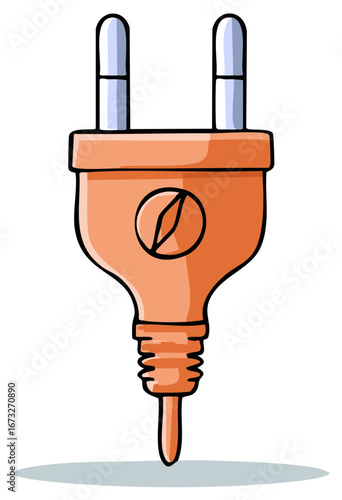 Bright orange electrical plug with two prongs and a modern design