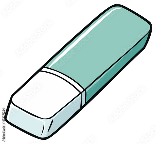 Vector illustration of a light green and white rectangular eraser for art and school supplies.