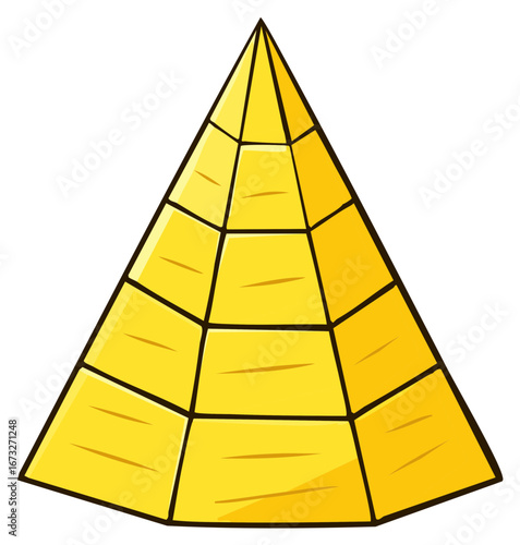 Bright Yellow Pyramid Geometric Shape with Flat Sides and Outline