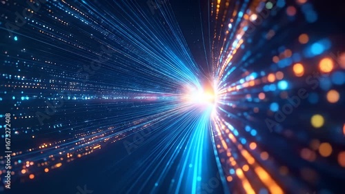 Wallpaper Mural Abstract Digital Data Stream with Blue and Orange Light Effects on a Dark Background Torontodigital.ca