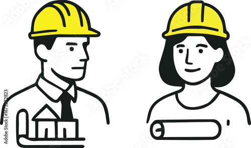 Construction Workers Wearing Hard Hats Profile Icons