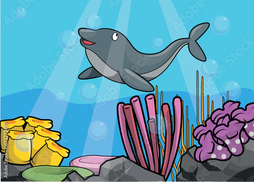 Under water Animal World Vector Illustration